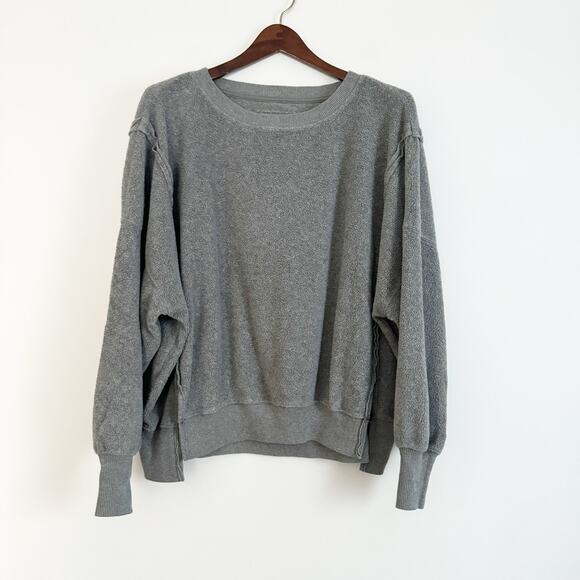 AERIE Big Hug Oversized Reverse Fleece Crewneck Sweatshirt Charcoal Gray XXS - Picture 2 of 8